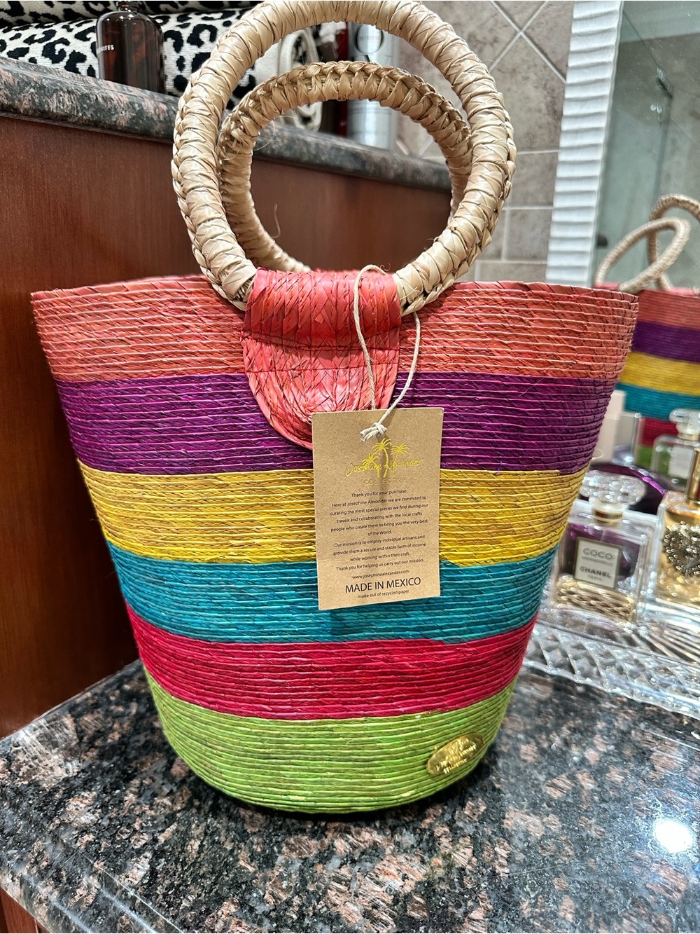 Colorful Striped Handwoven Tote Bag with Round Handles